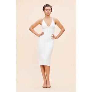 NEW! Dress the Population Size Small Lyla Off White $168 msrp Deep V  G16-15